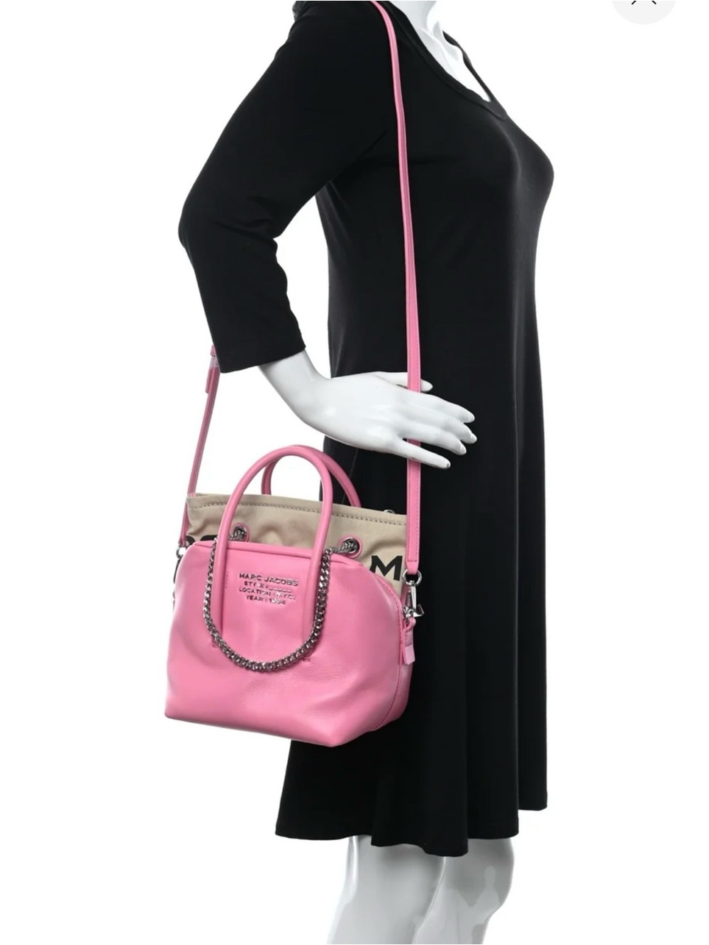 Marc Jacobs Duet Satchel Pink Leather Tote with Canvas Insert